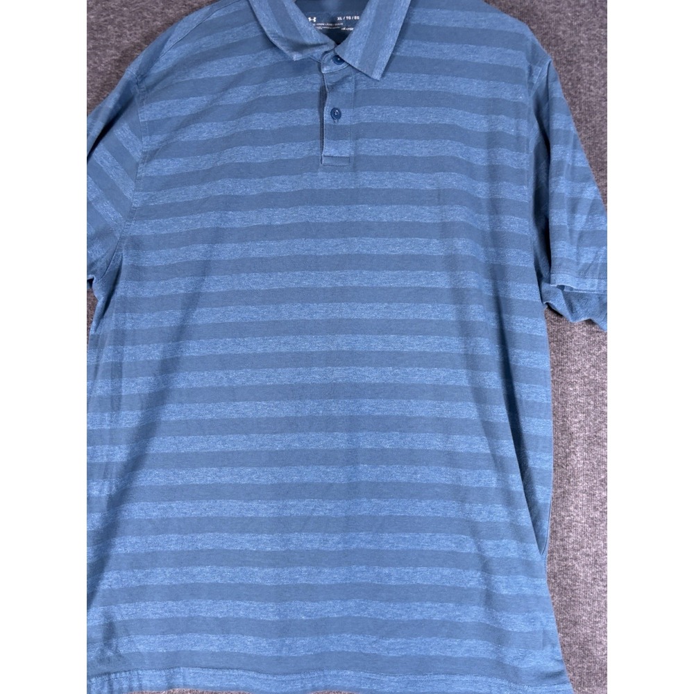 Under‎ Armour Loose Fit Heat Gear Polo Short Sleeve Size Large Blue Stripe - Picture 3 of 7